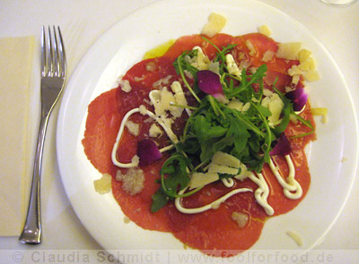 Rindercarpaccio im Restaurant