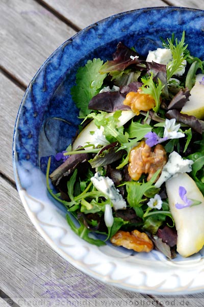 Rezept mit Bild für gemischten Blattsalat mit Roquefort, Birnen und ...